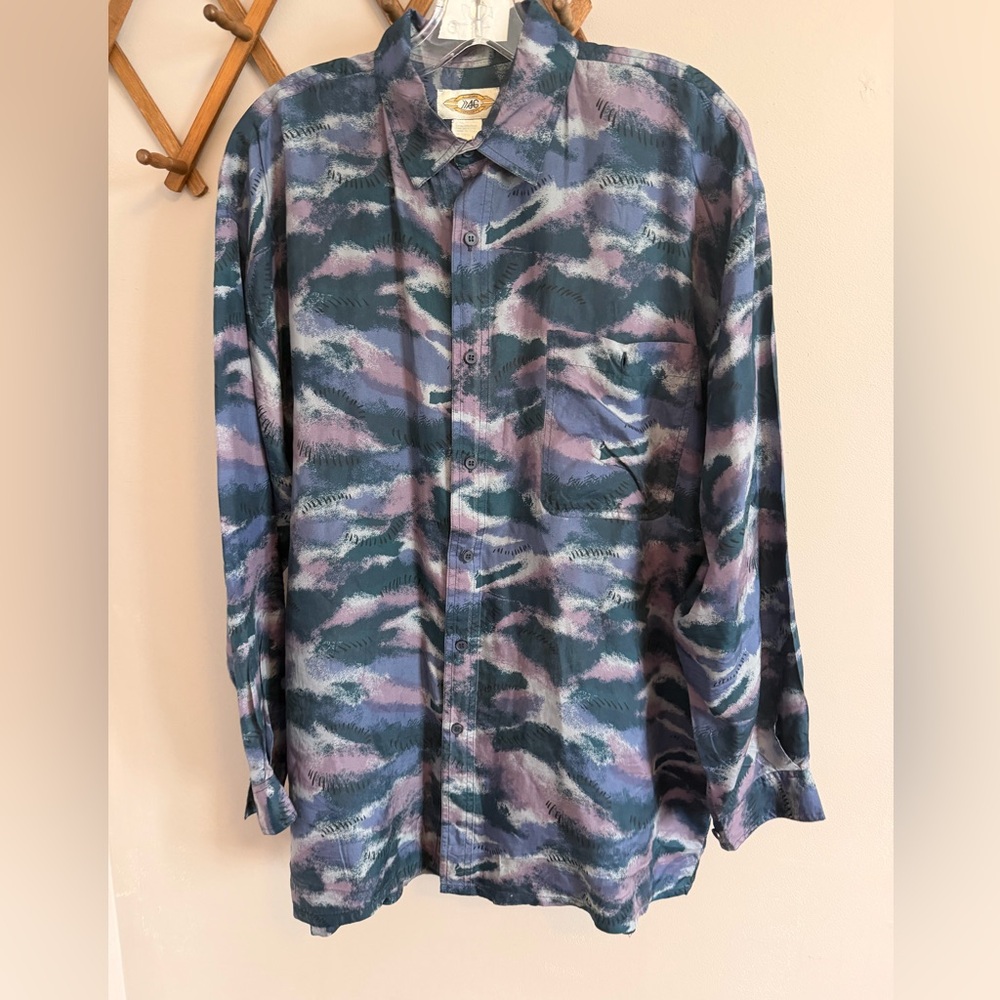 Allegro Concepts Silk Abstract Tiger Print Button Down Size M oversized